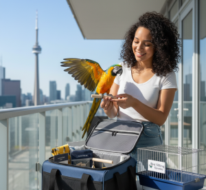 Complete bird travel kit with cage accessories and travel essentials