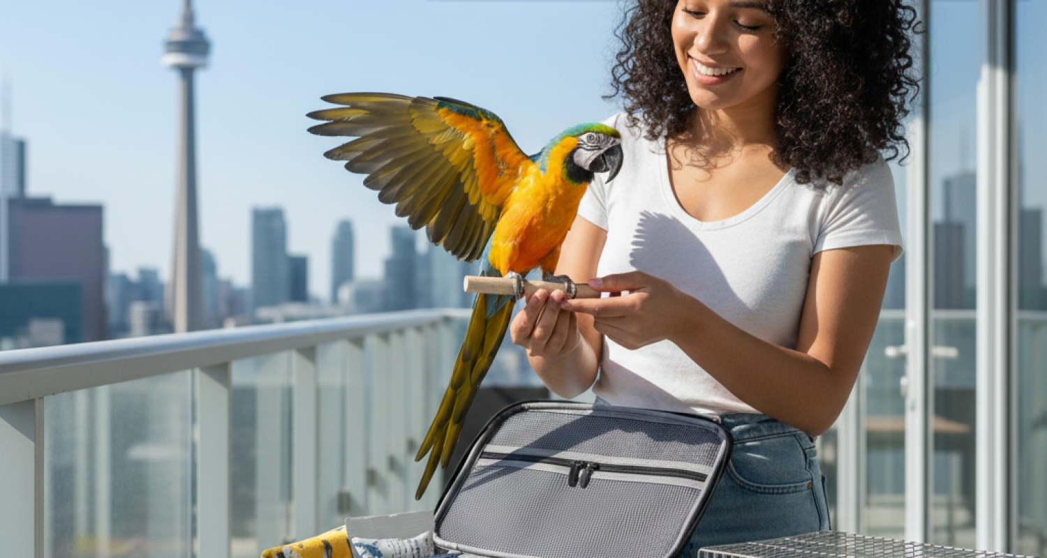 Complete bird travel kit with cage accessories and travel essentials